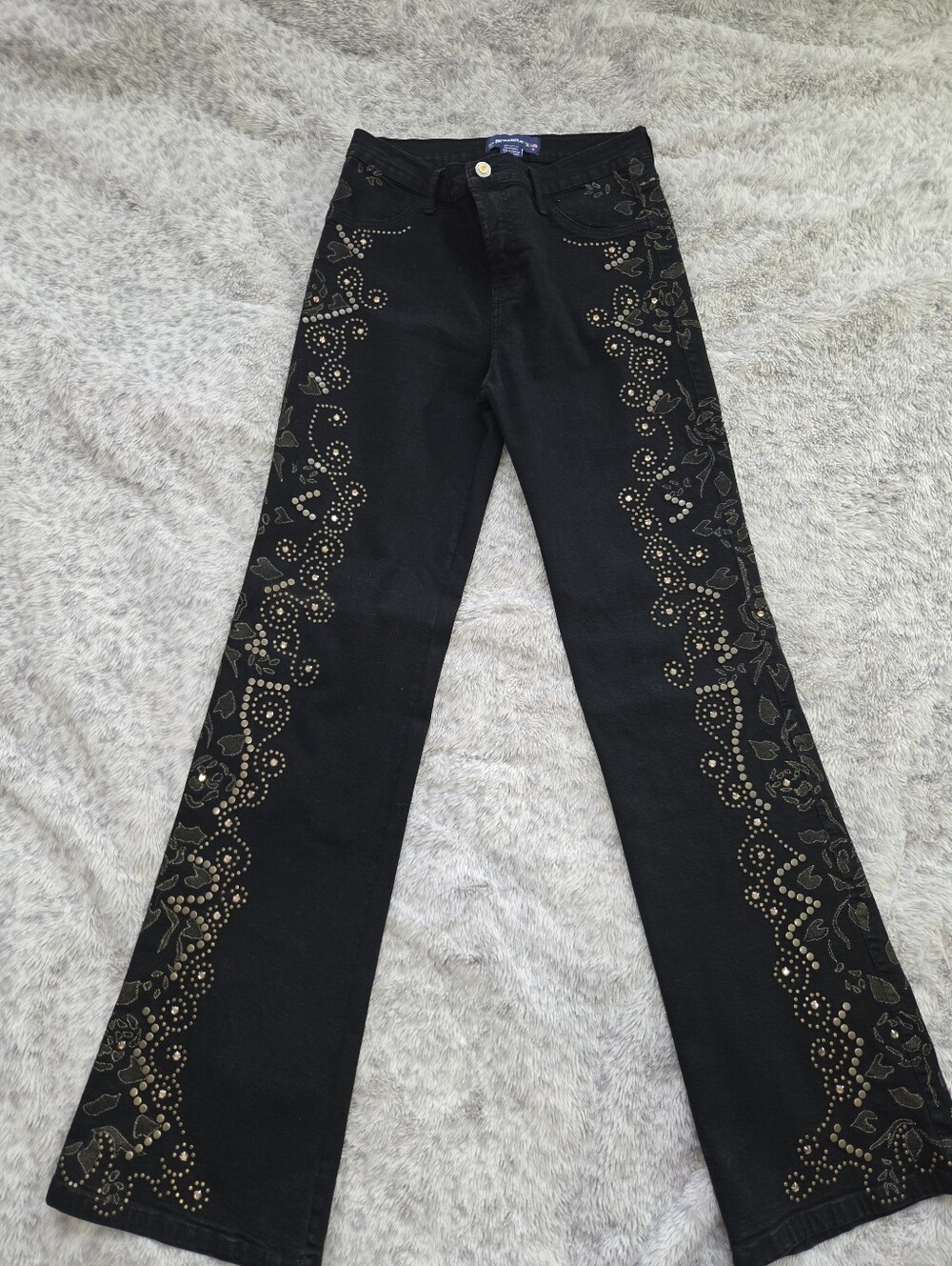 Brazil Roxx Y2K Western Bling Black Wide Leg Flared Studded Jeans 6